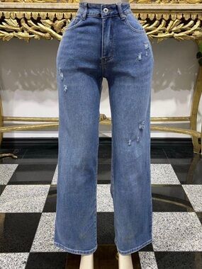 Classic High-Waist Wide-Leg Blue Jeans